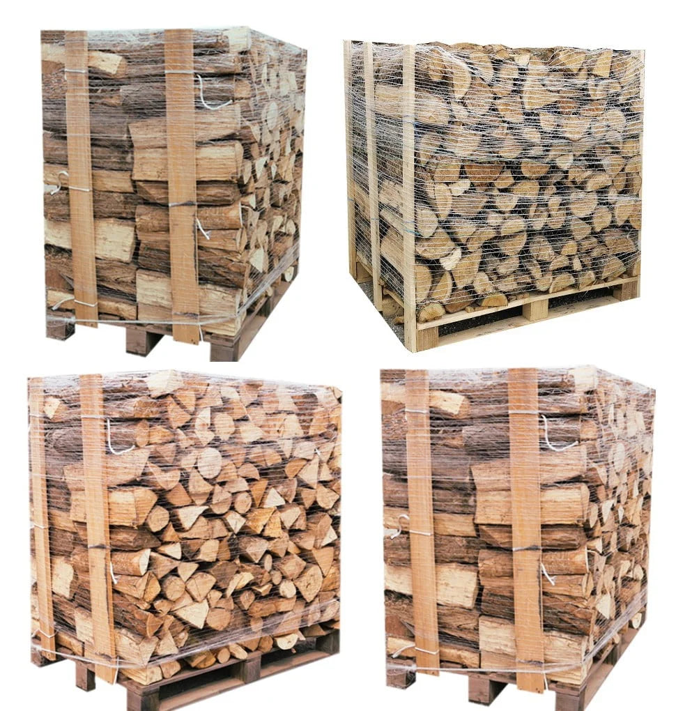 4 x Paletten (2 Eiche weiß + 2 Buche/Hainbuche) – Holzscheite 50 cm