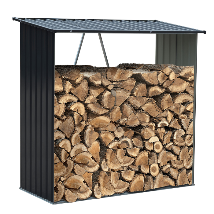 Holzregal für den Außenbereich aus verzinktem Stahl, 156 × 80 × 152 cm, anthrazitgrau