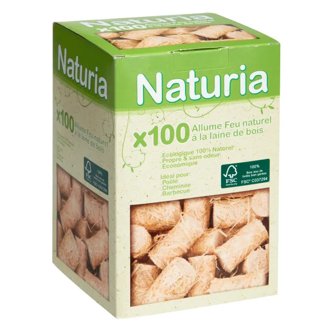 NATURIA Anzündwürfel aus Holzwolle, 100 Stück